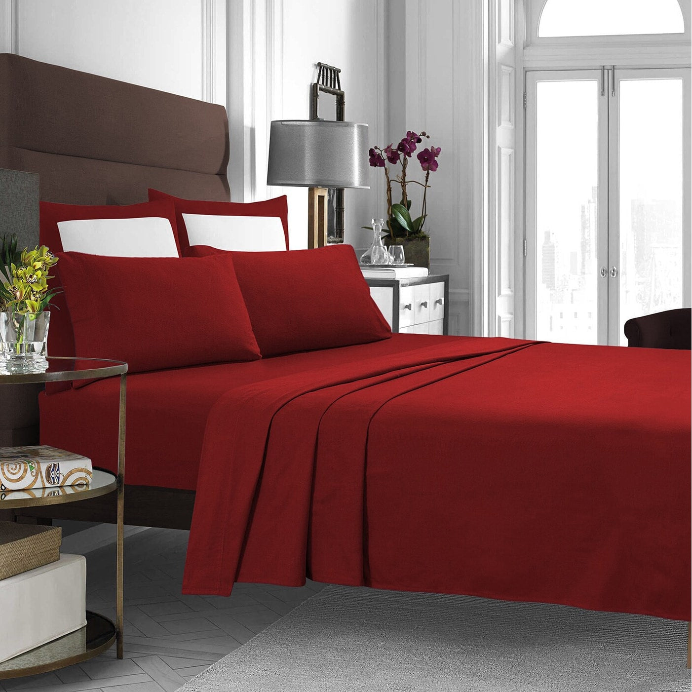 Parure de lit en flanelle de coton avec poche extra profonde et drap plat surdimensionné