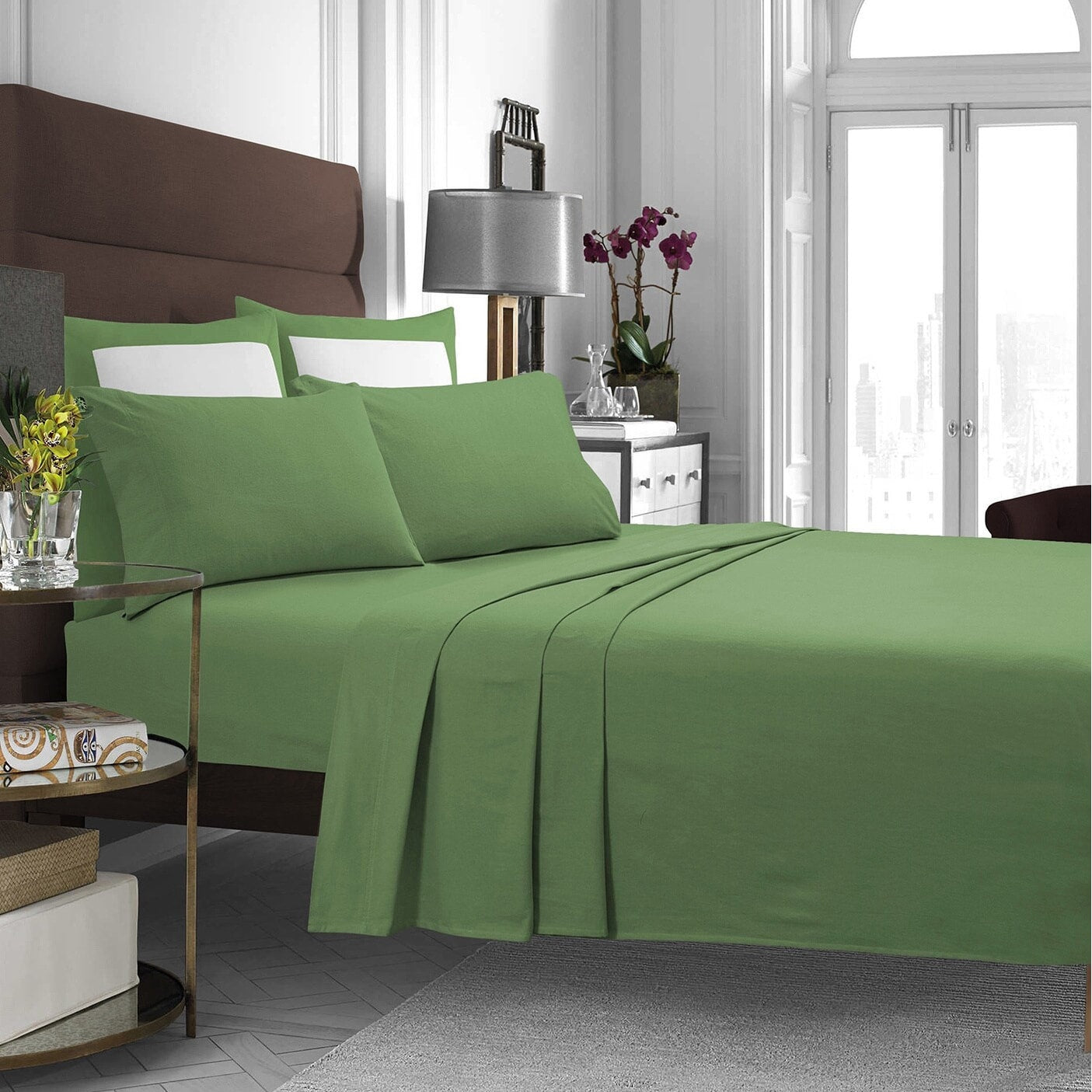 Parure de lit en flanelle de coton avec poche extra profonde et drap plat surdimensionné