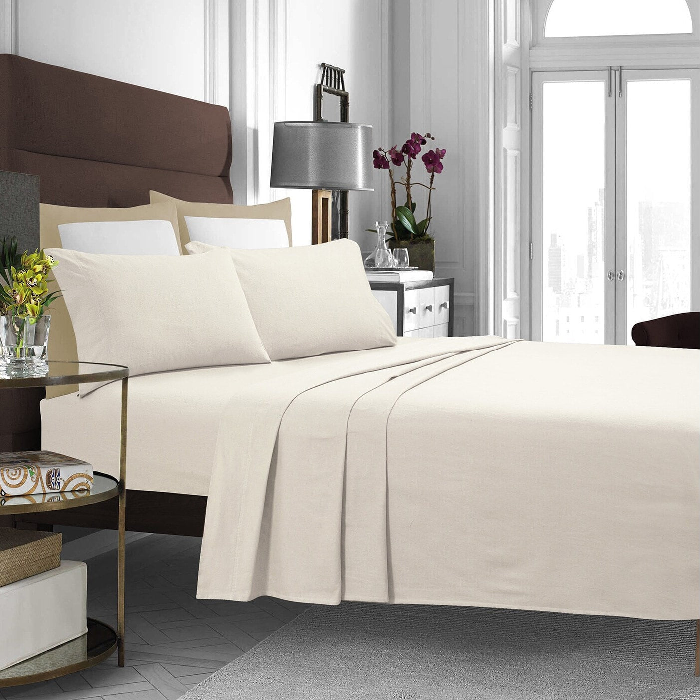 Parure de lit en flanelle de coton avec poche extra profonde et drap plat surdimensionné