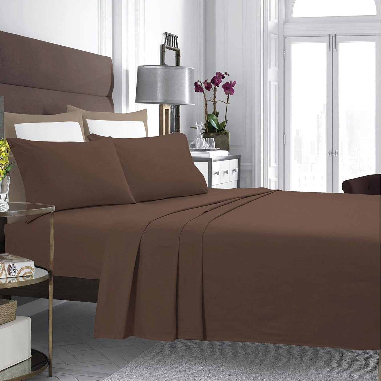 Parure de lit en flanelle de coton avec poche extra profonde et drap plat surdimensionné