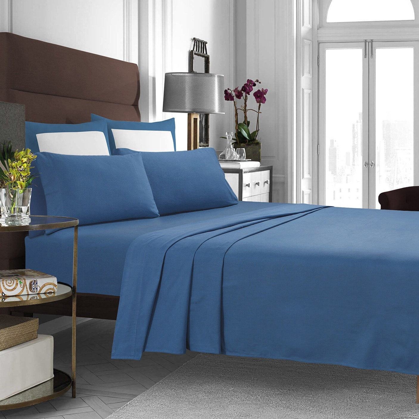 Parure de lit en flanelle de coton avec poche extra profonde et drap plat surdimensionné