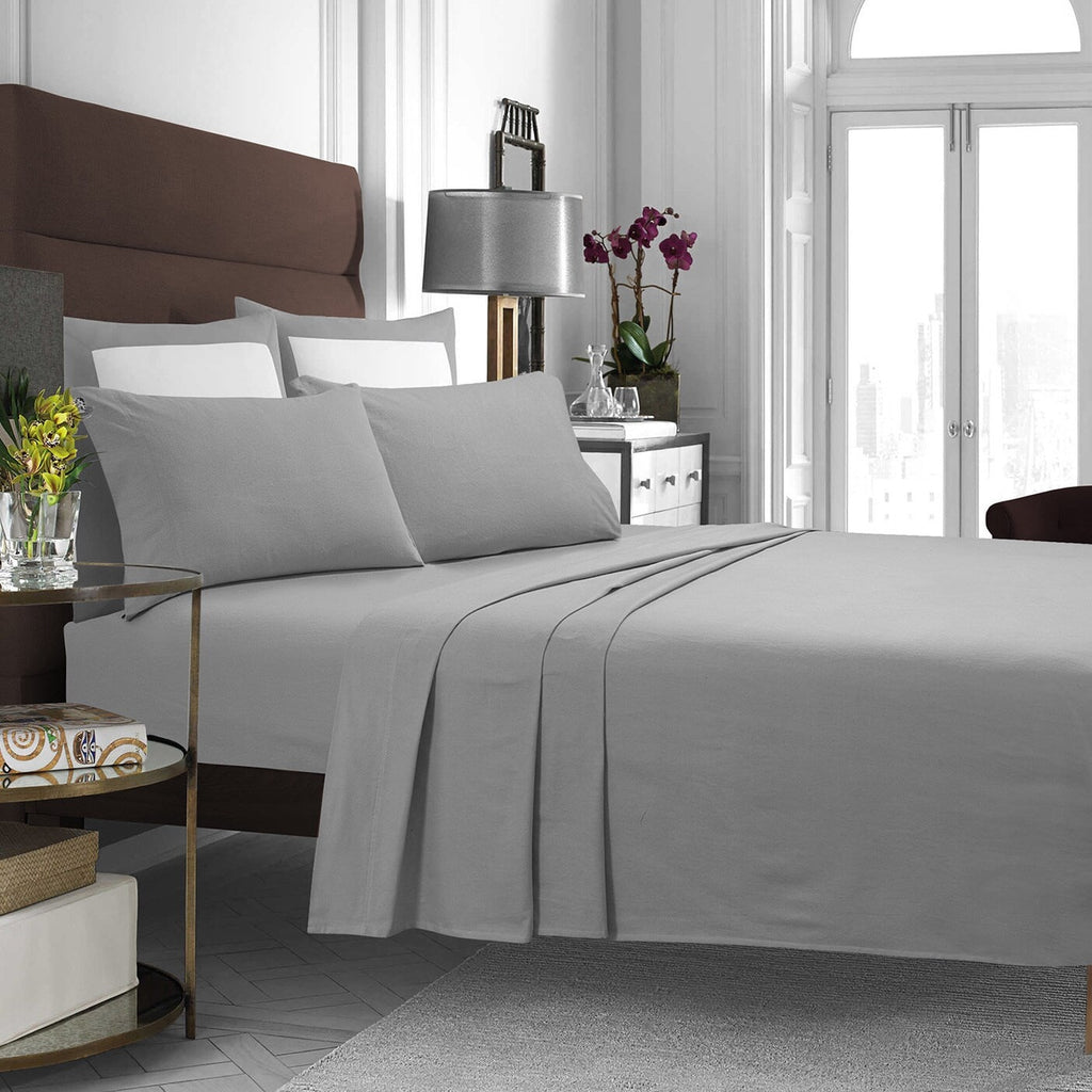 Parure de lit en flanelle de coton avec poche extra profonde et drap plat surdimensionné