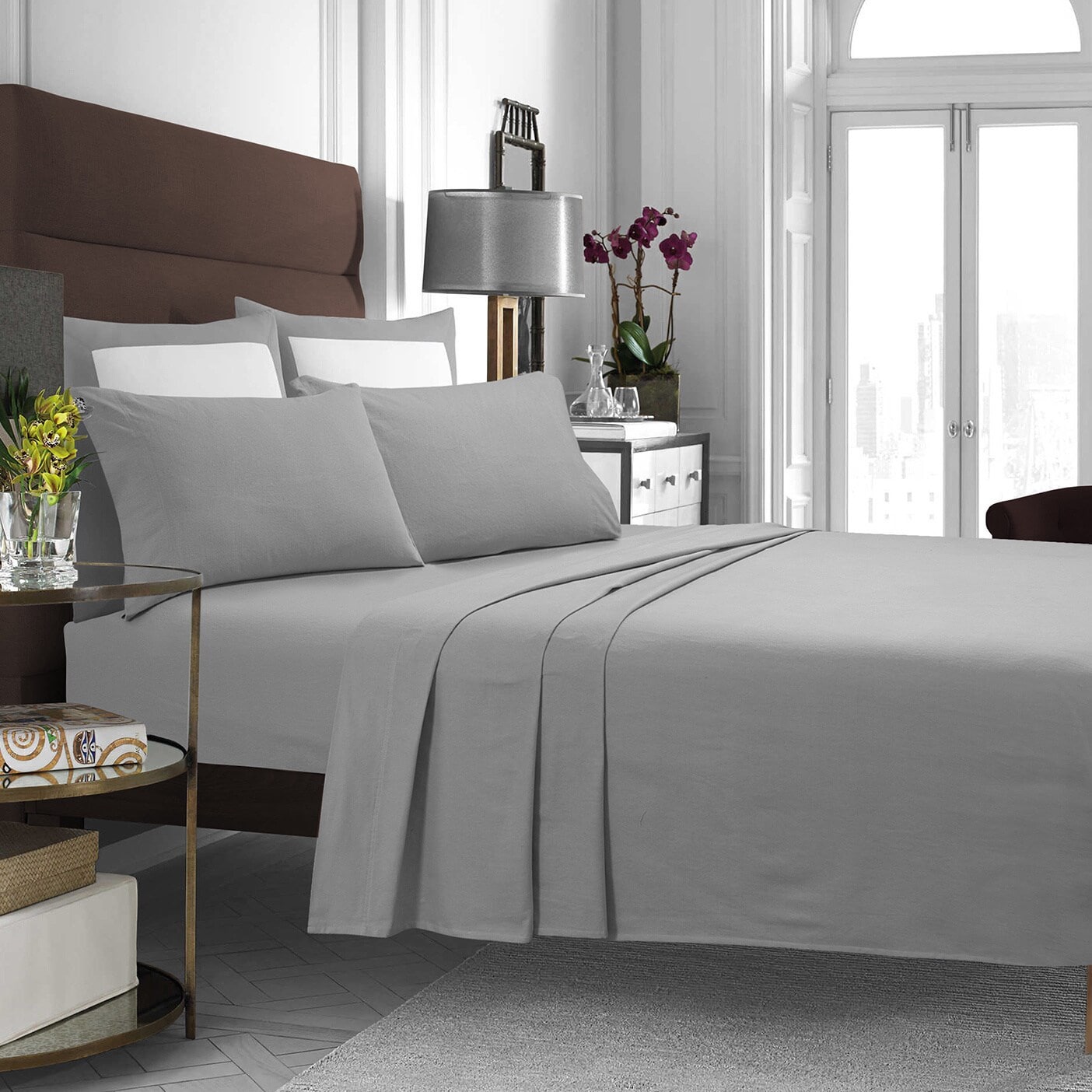 Parure de lit en flanelle de coton avec poche extra profonde et drap plat surdimensionné
