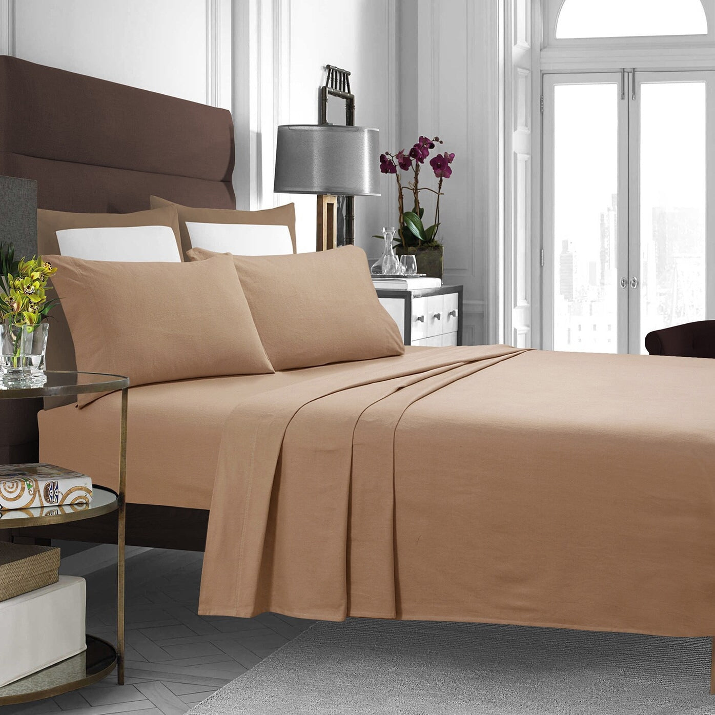 Parure de lit en flanelle de coton avec poche extra profonde et drap plat surdimensionné