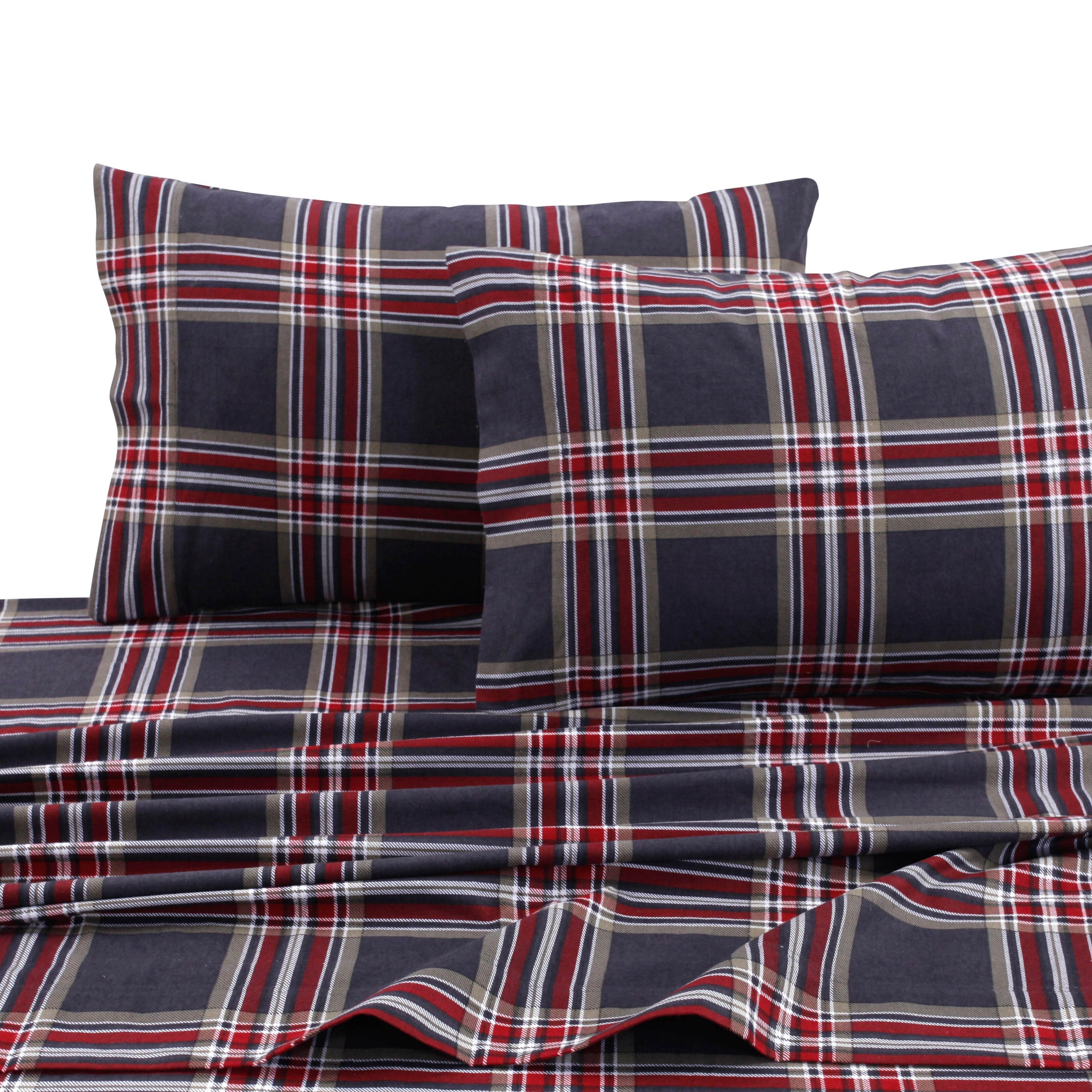 Parure de lit en flanelle de coton avec poche extra profonde et drap plat surdimensionné