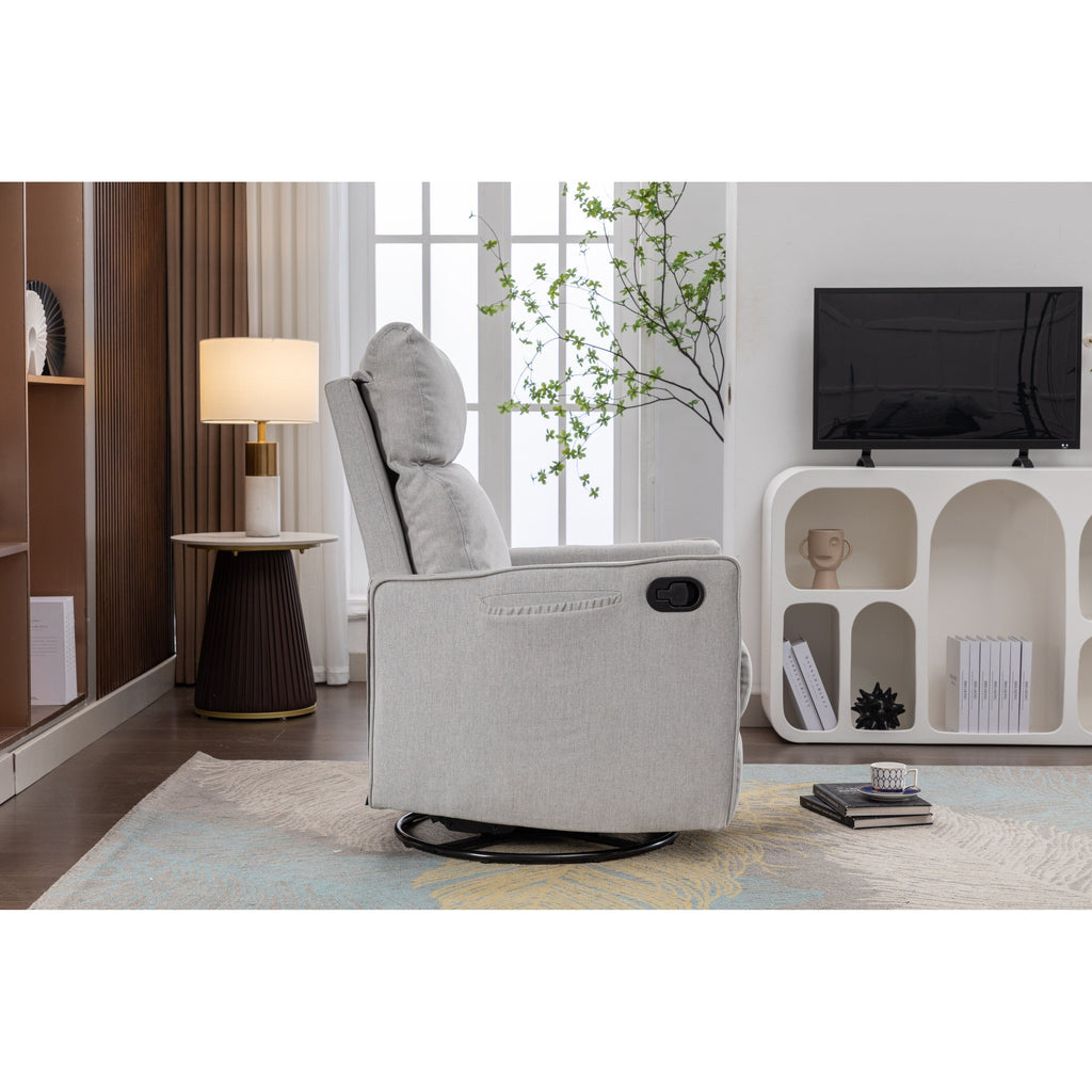 Fauteuil à bascule pivotant en coton et lin avec dossier et repose-pieds réglables