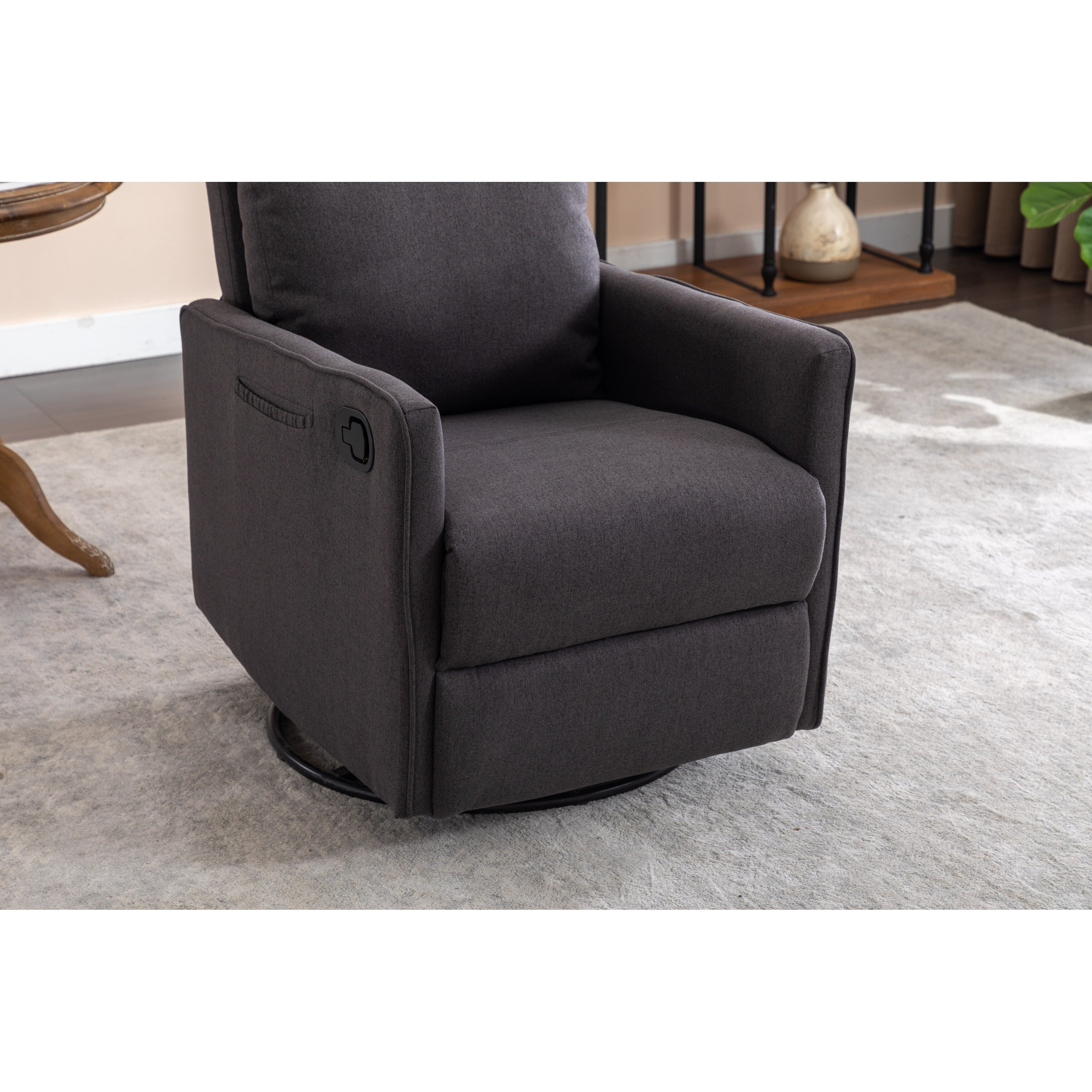 Fauteuil à bascule pivotant en coton et lin avec dossier et repose-pieds réglables