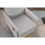 Fauteuil à bascule pivotant en coton et lin avec dossier et repose-pieds réglables