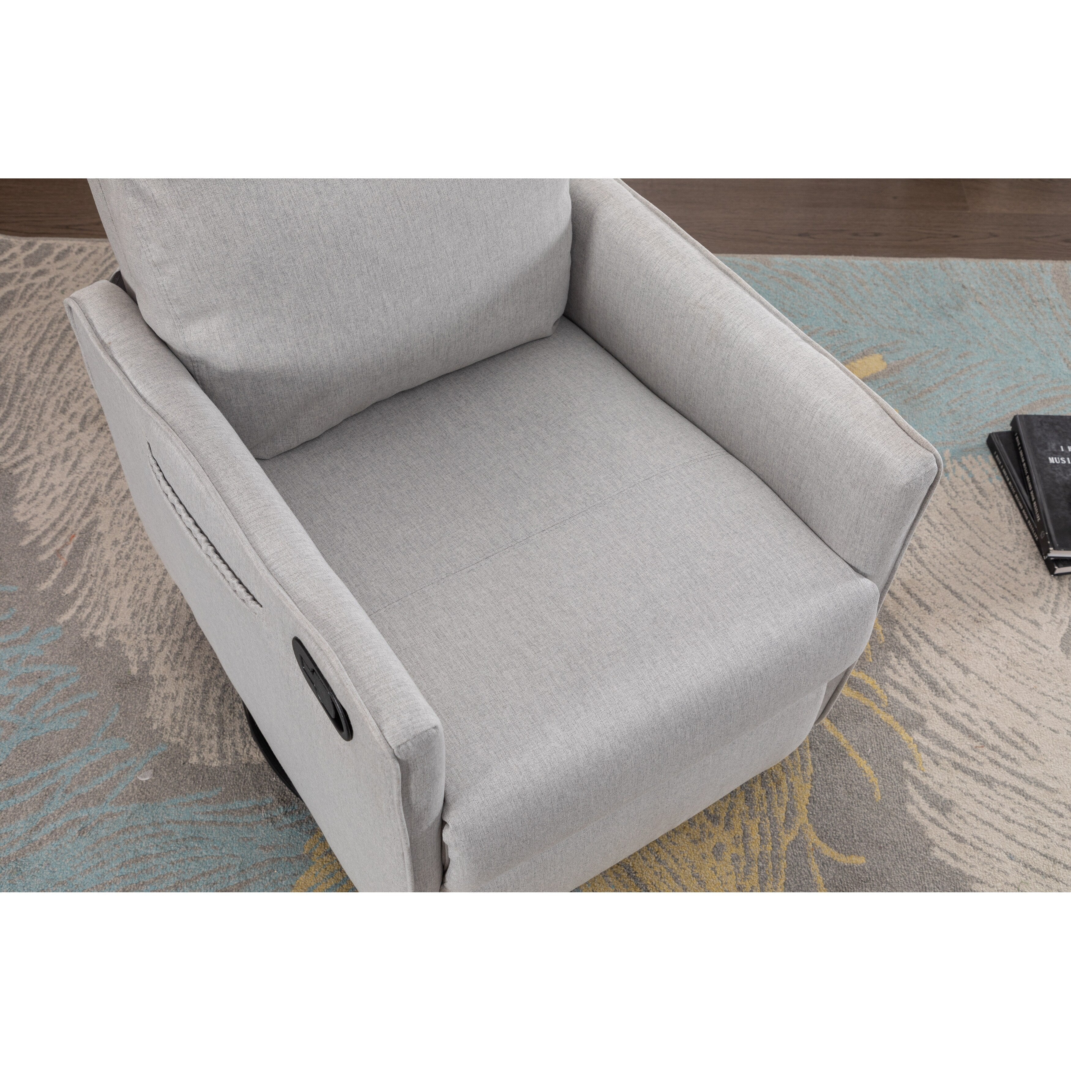 Fauteuil à bascule pivotant en coton et lin avec dossier et repose-pieds réglables