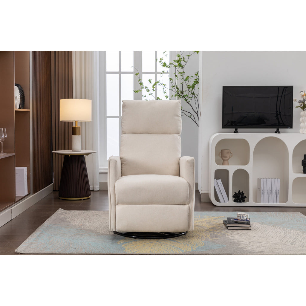 Fauteuil à bascule pivotant en coton et lin avec dossier et repose-pieds réglables