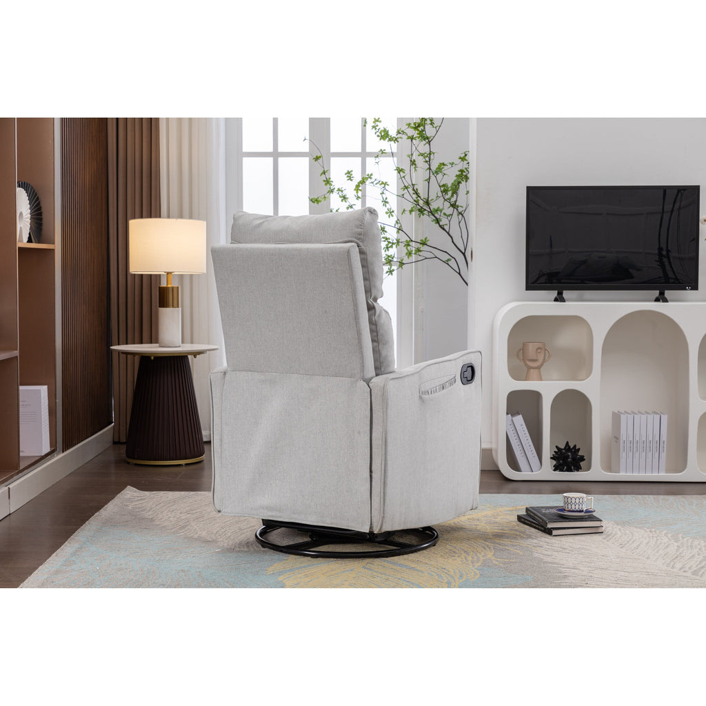 Fauteuil à bascule pivotant en coton et lin avec dossier et repose-pieds réglables