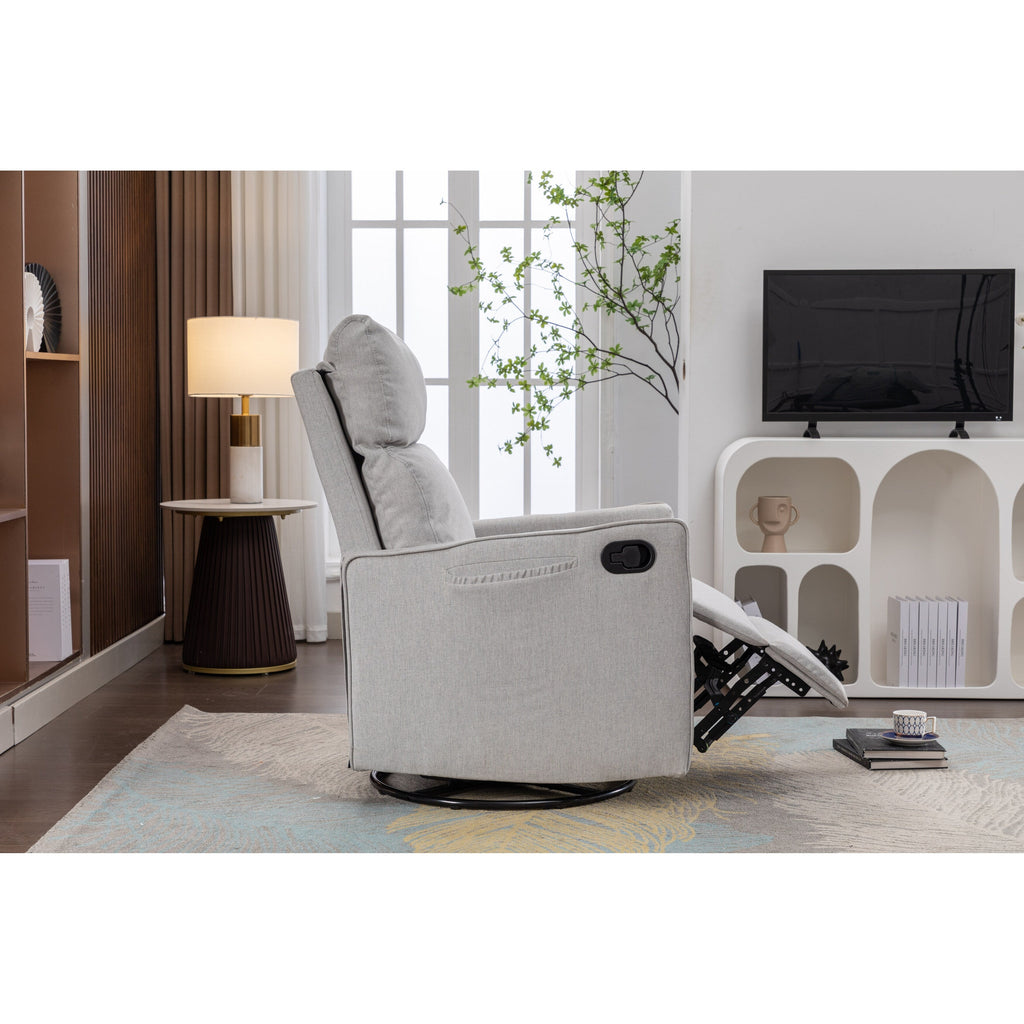 Fauteuil à bascule pivotant en coton et lin avec dossier et repose-pieds réglables