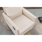 Fauteuil à bascule pivotant en coton et lin avec dossier et repose-pieds réglables