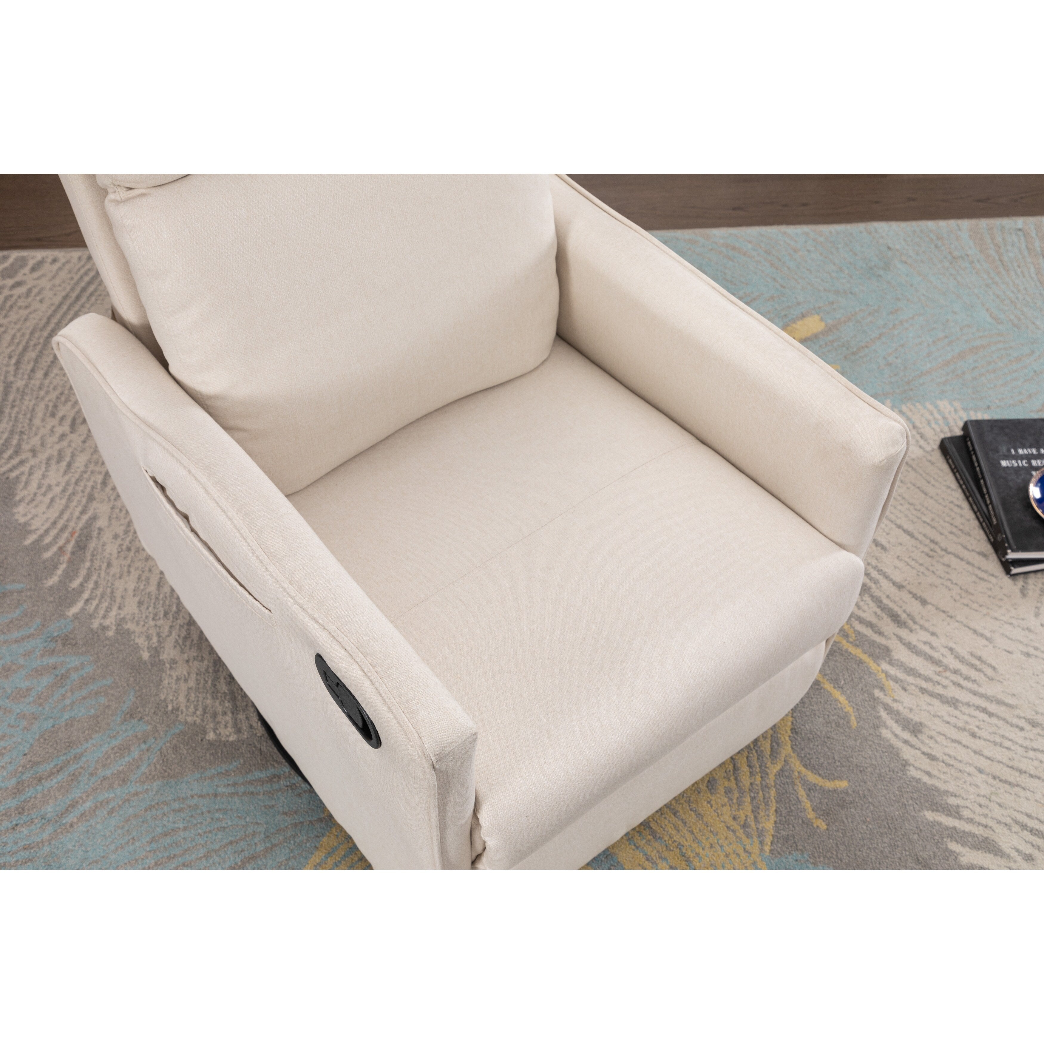 Fauteuil à bascule pivotant en coton et lin avec dossier et repose-pieds réglables