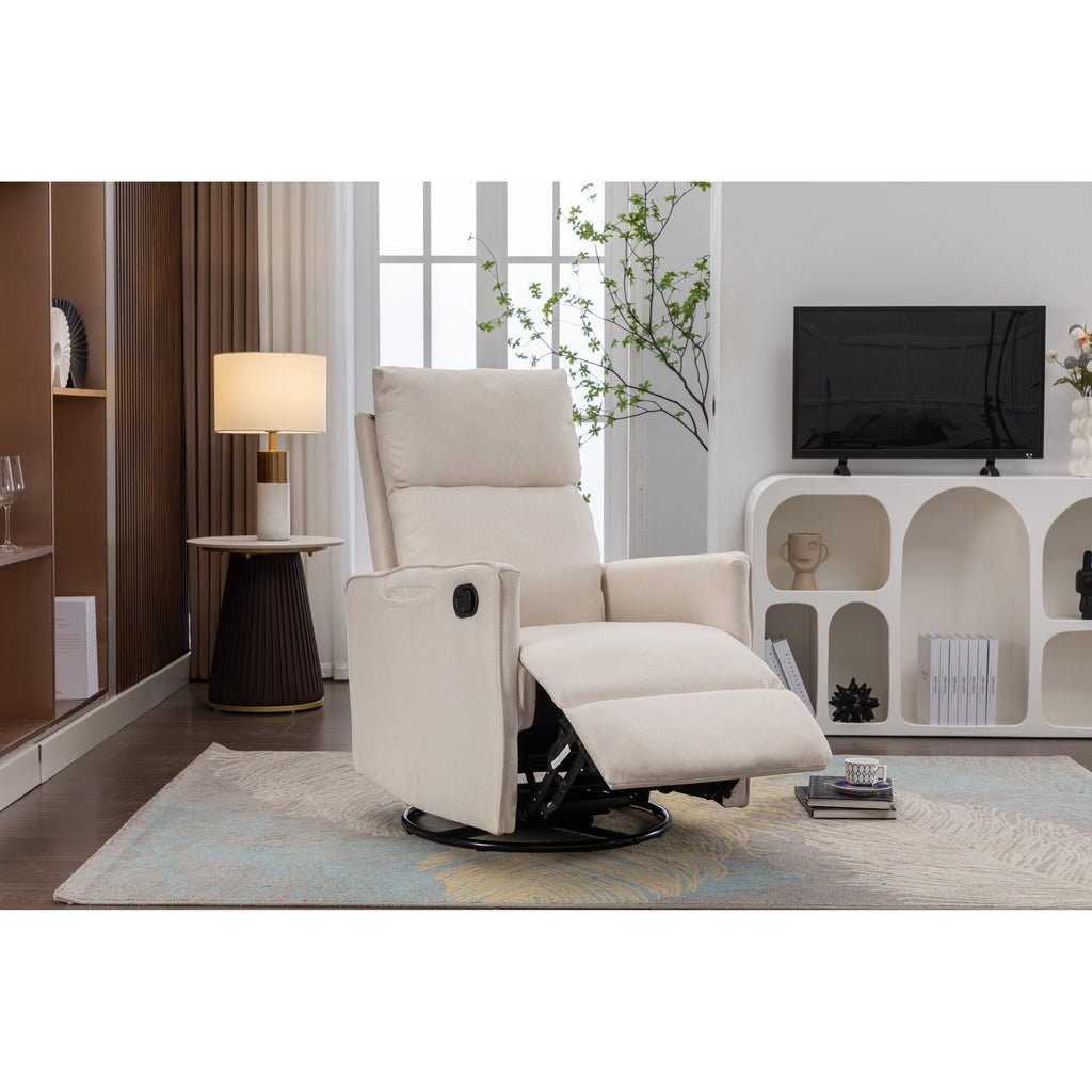 Fauteuil à bascule pivotant en coton et lin avec dossier et repose-pieds réglables