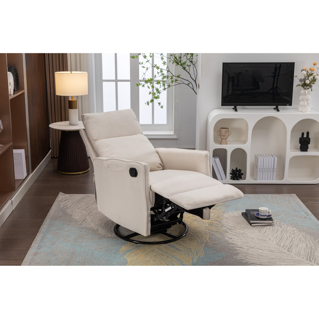 Fauteuil à bascule pivotant en coton et lin avec dossier et repose-pieds réglables