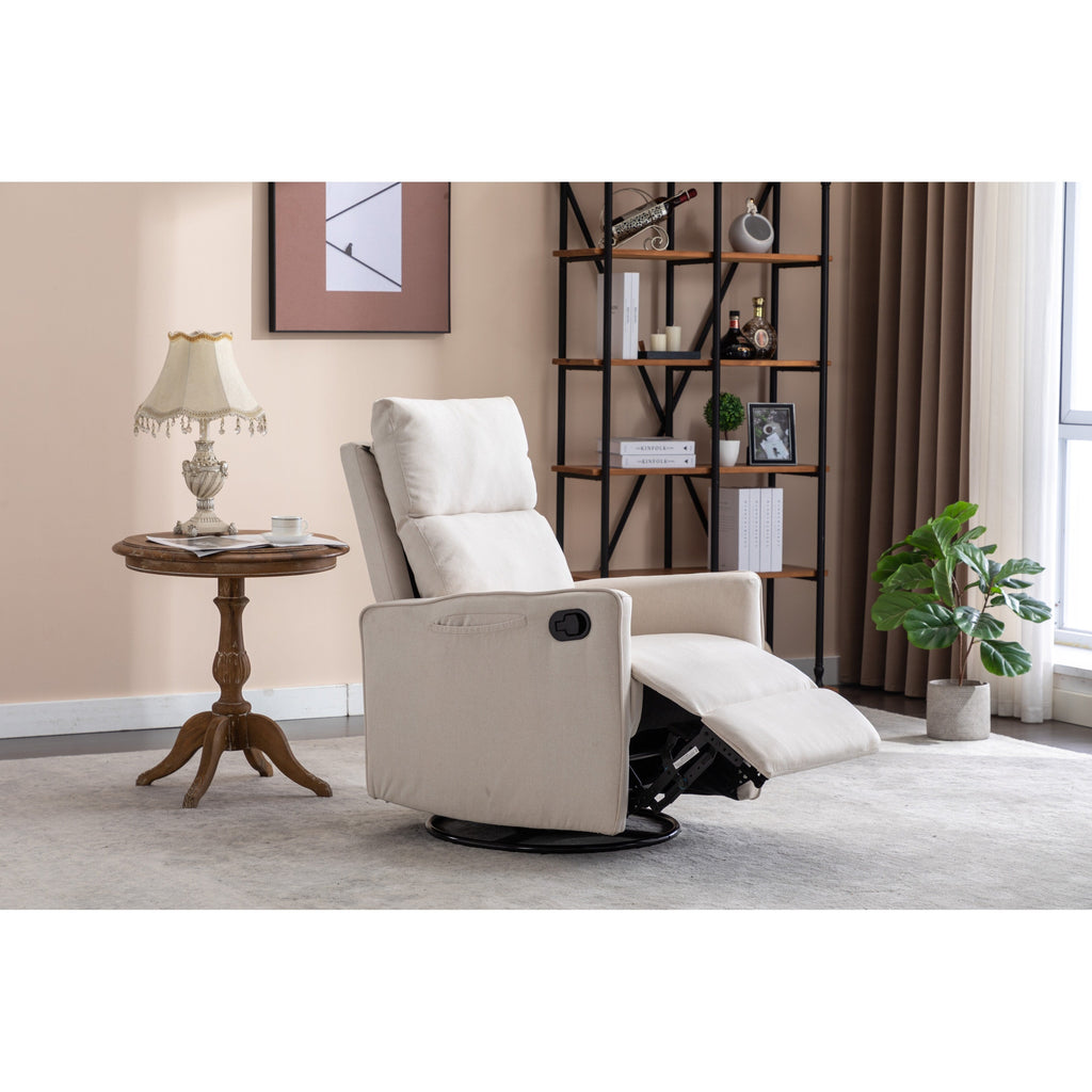 Fauteuil à bascule pivotant en coton et lin avec dossier et repose-pieds réglables