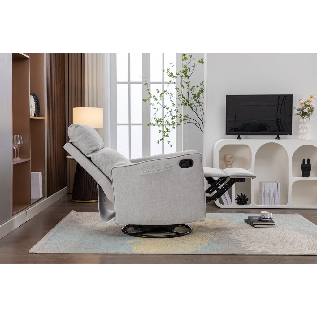 Fauteuil à bascule pivotant en coton et lin avec dossier et repose-pieds réglables