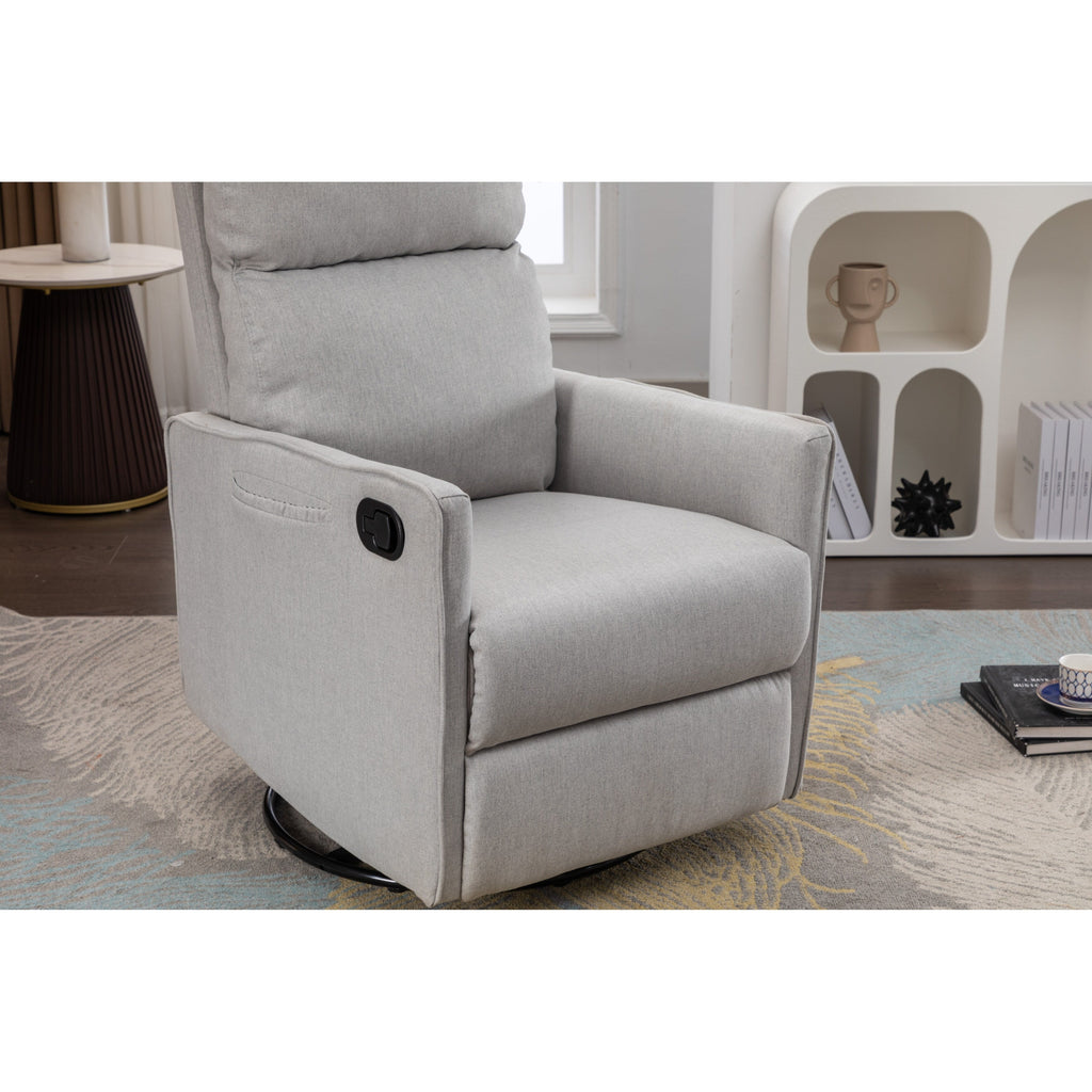 Fauteuil à bascule pivotant en coton et lin avec dossier et repose-pieds réglables
