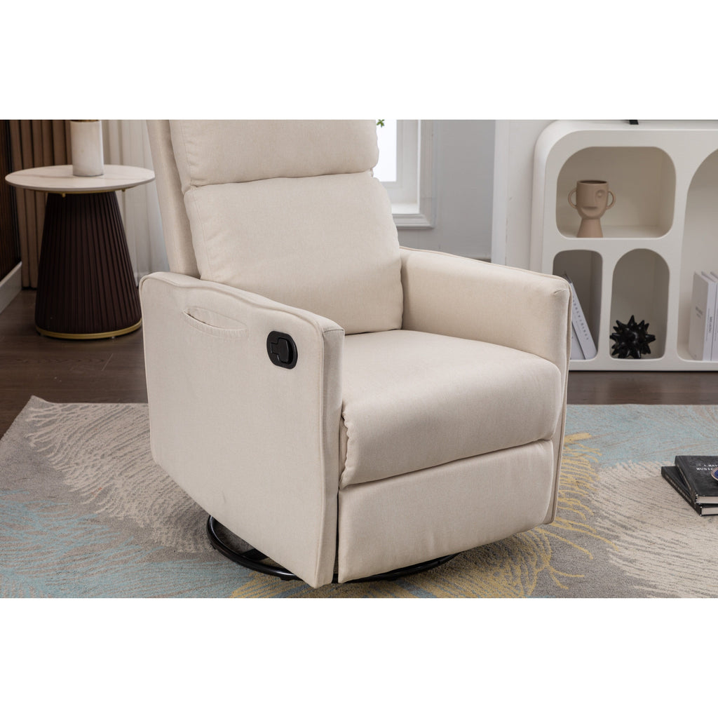Fauteuil à bascule pivotant en coton et lin avec dossier et repose-pieds réglables
