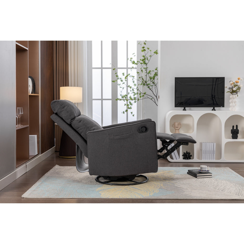 Fauteuil à bascule pivotant en coton et lin avec dossier et repose-pieds réglables