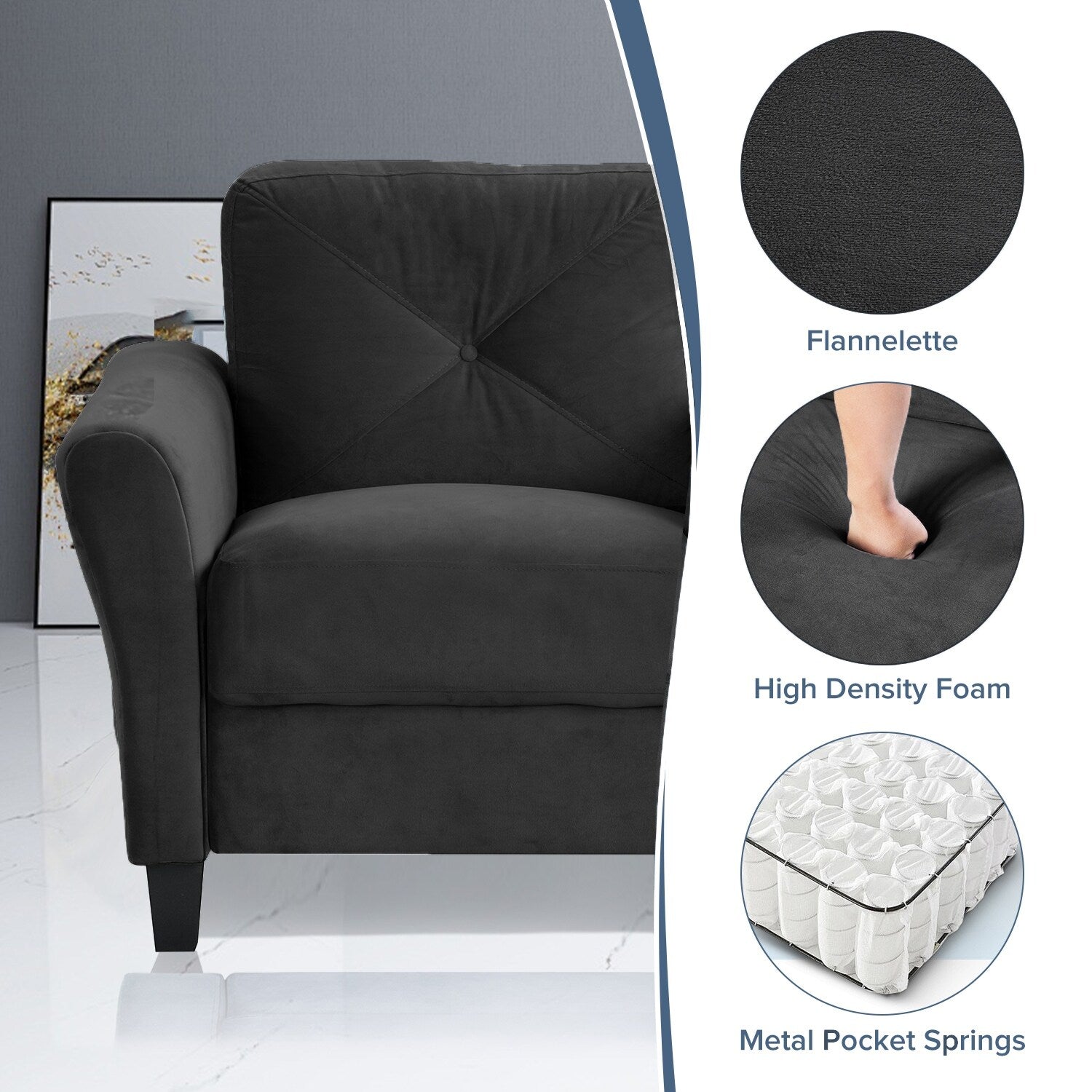 Canapés sectionnels confortables pour salon, chambre à coucher, bureau, petit espace, 1 place