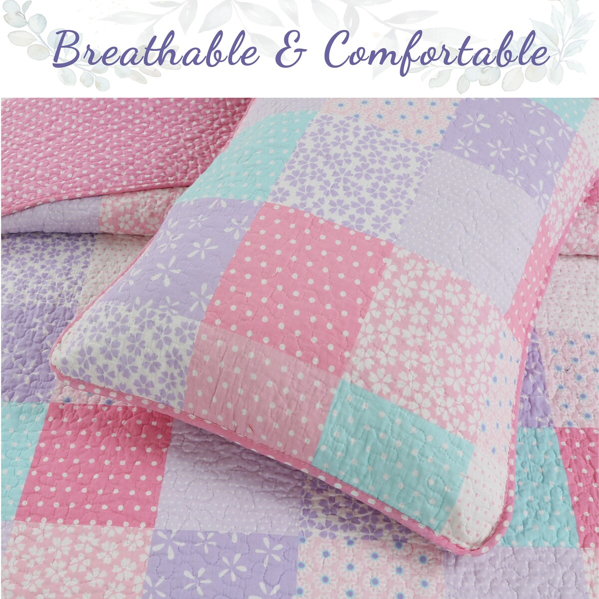 Parure de lit réversible en coton patchwork floral rose Angelina Cozy Line