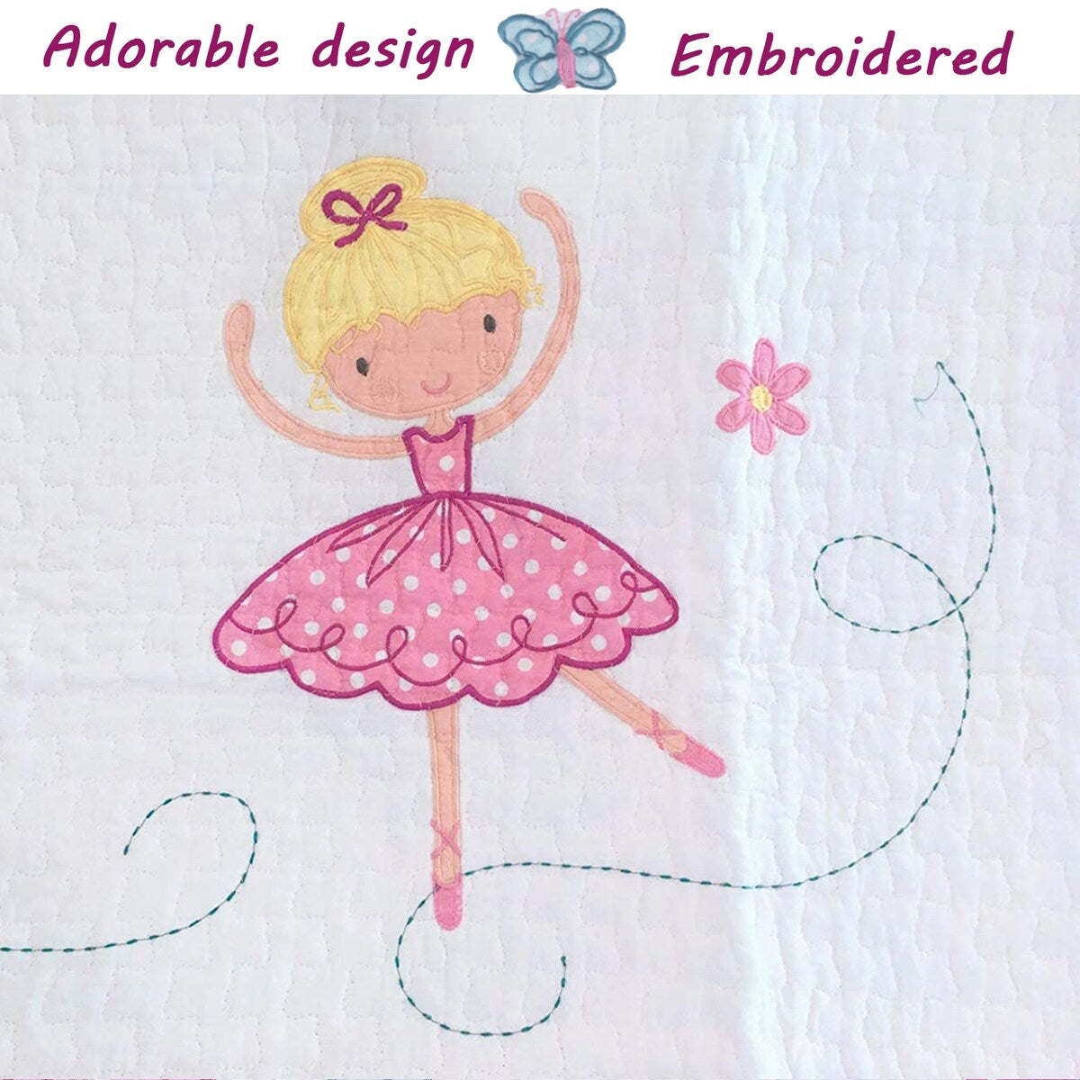 Parure de lit réversible en coton Cozy Line Ballerina Pink pour filles avec oreillers décoratifs