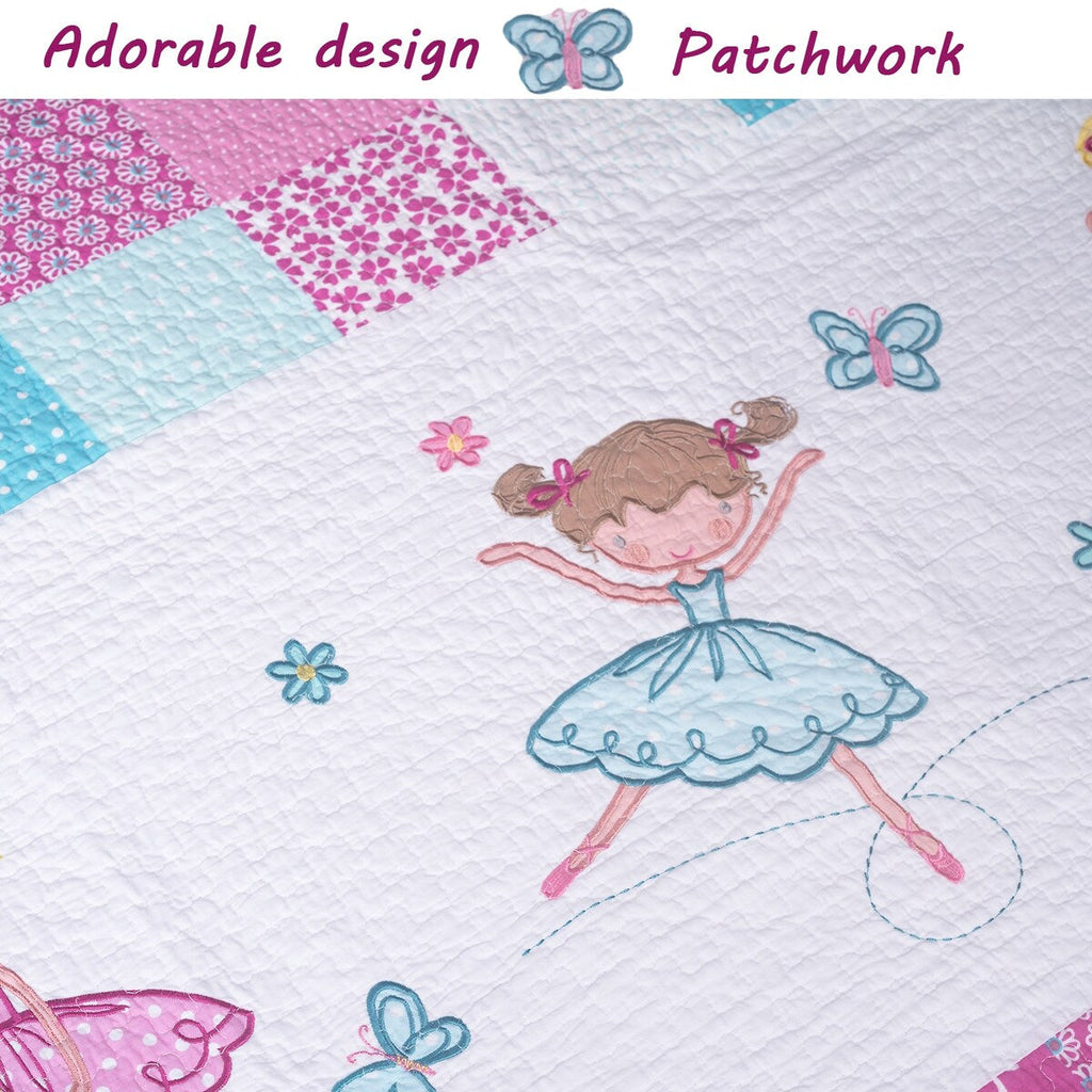 Parure de lit réversible en coton Cozy Line Ballerina Pink pour filles avec oreillers décoratifs