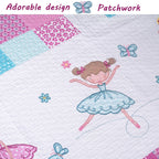 Parure de lit réversible en coton Cozy Line Ballerina Pink pour filles avec oreillers décoratifs