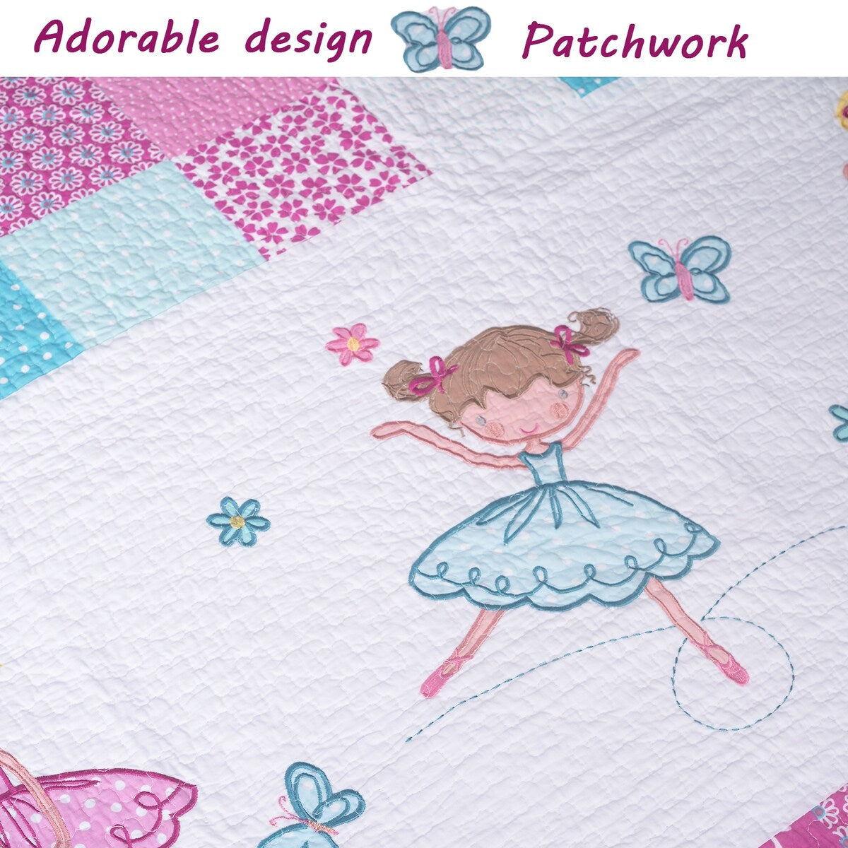 Parure de lit réversible en coton Cozy Line Ballerina Pink pour filles avec oreillers décoratifs