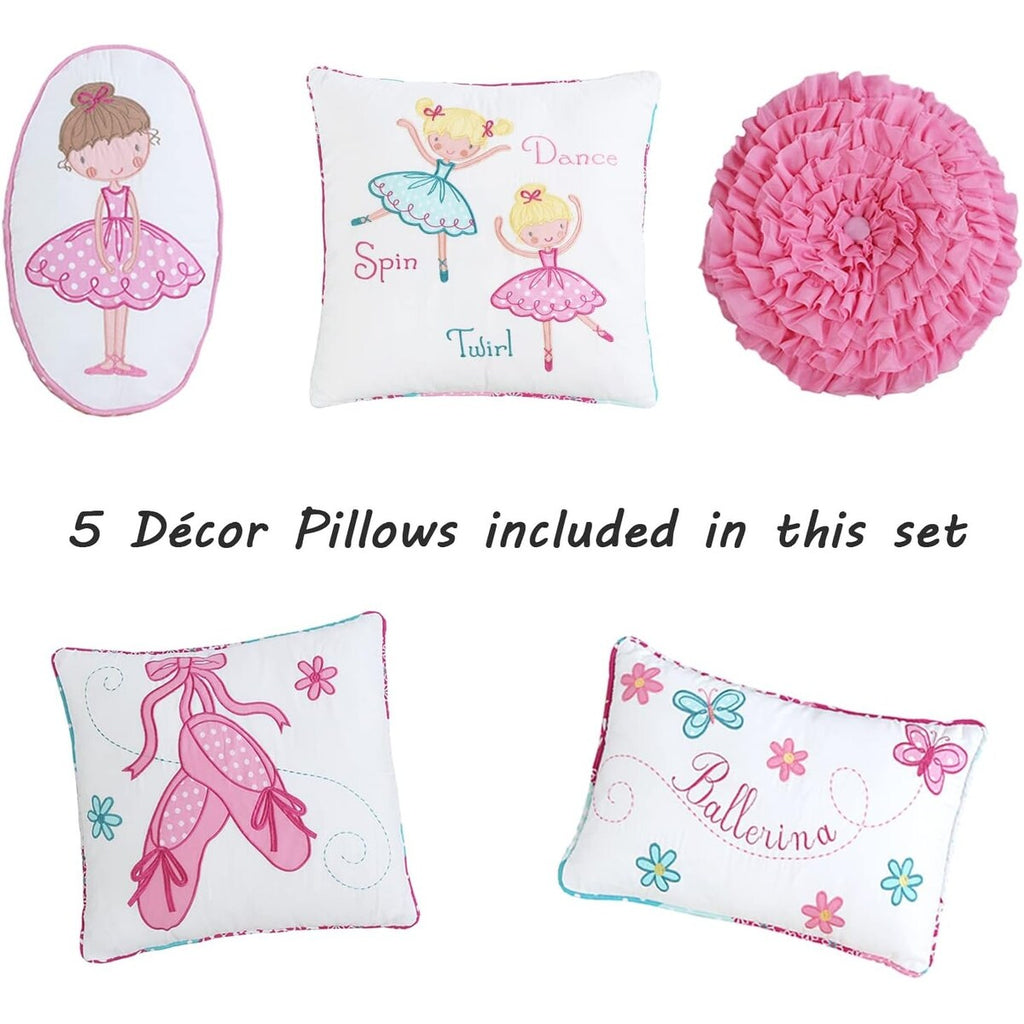 Parure de lit réversible en coton Cozy Line Ballerina Pink pour filles avec oreillers décoratifs