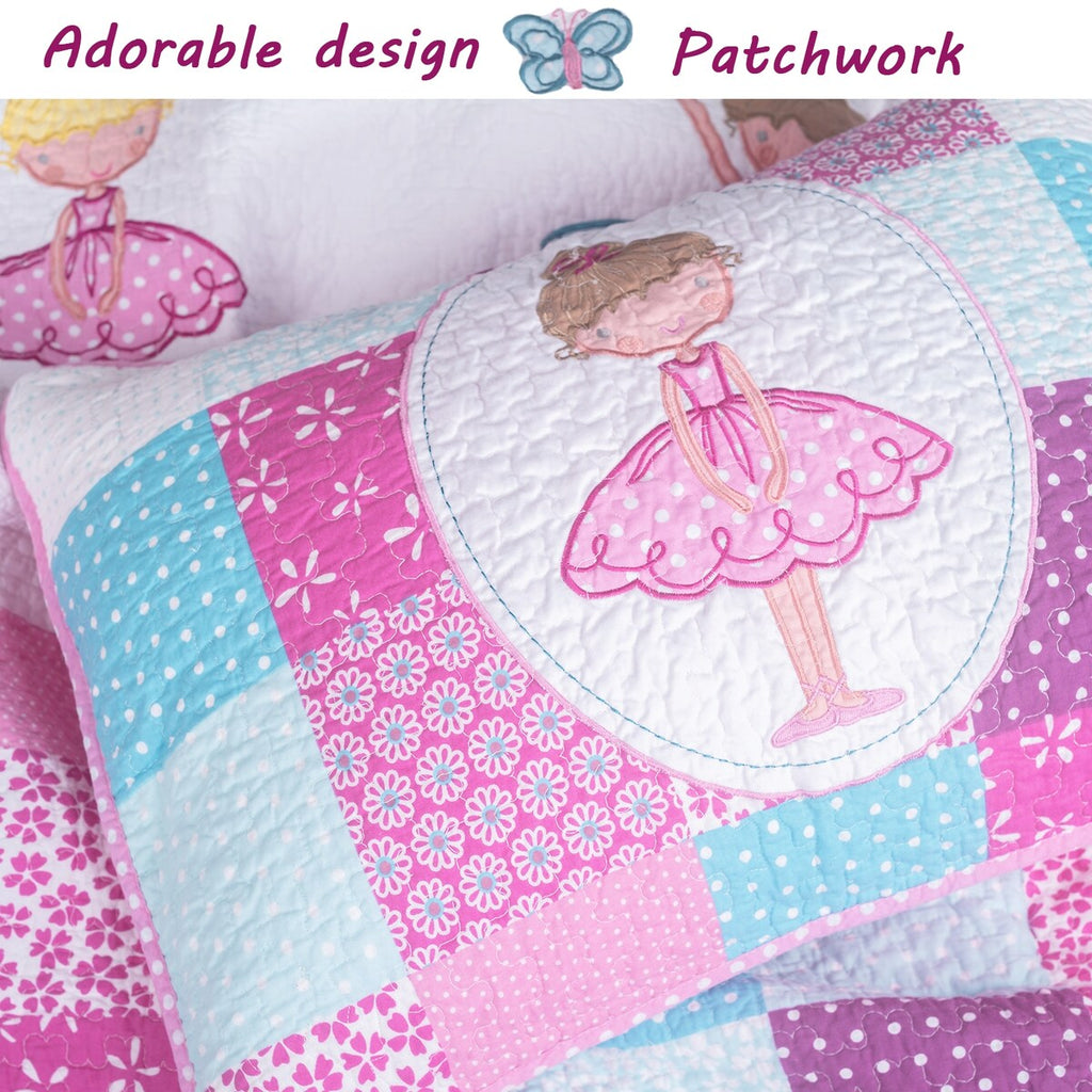 Parure de lit réversible en coton Cozy Line Ballerina Pink pour filles avec oreillers décoratifs