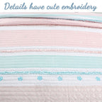 Parure de lit en coton à rayures pastel et volants brodés de fleurs, rose clair, pêche, bleu et blanc, Cozy Line Home Fashions
