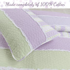 Parure de lit réversible en coton à rayures lilas, violet, vert, pois, carreaux, volants blancs, patchwork