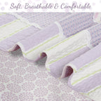 Parure de lit réversible en coton à rayures lilas, violet, vert, pois, carreaux, volants blancs, patchwork