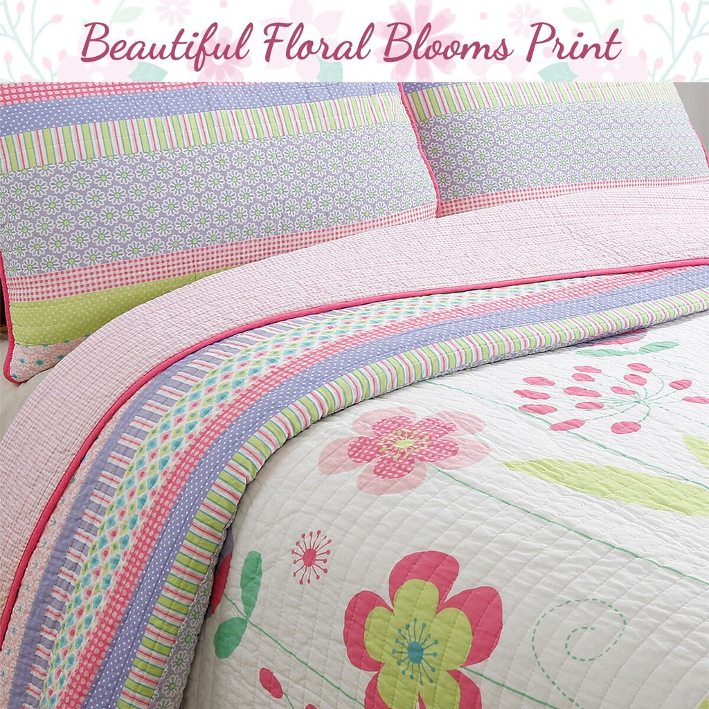 Parure de lit réversible en coton Cozy Line à motif de fleurs roses avec oreillers décoratifs