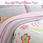 Parure de lit réversible en coton Cozy Line à motif de fleurs roses avec oreillers décoratifs