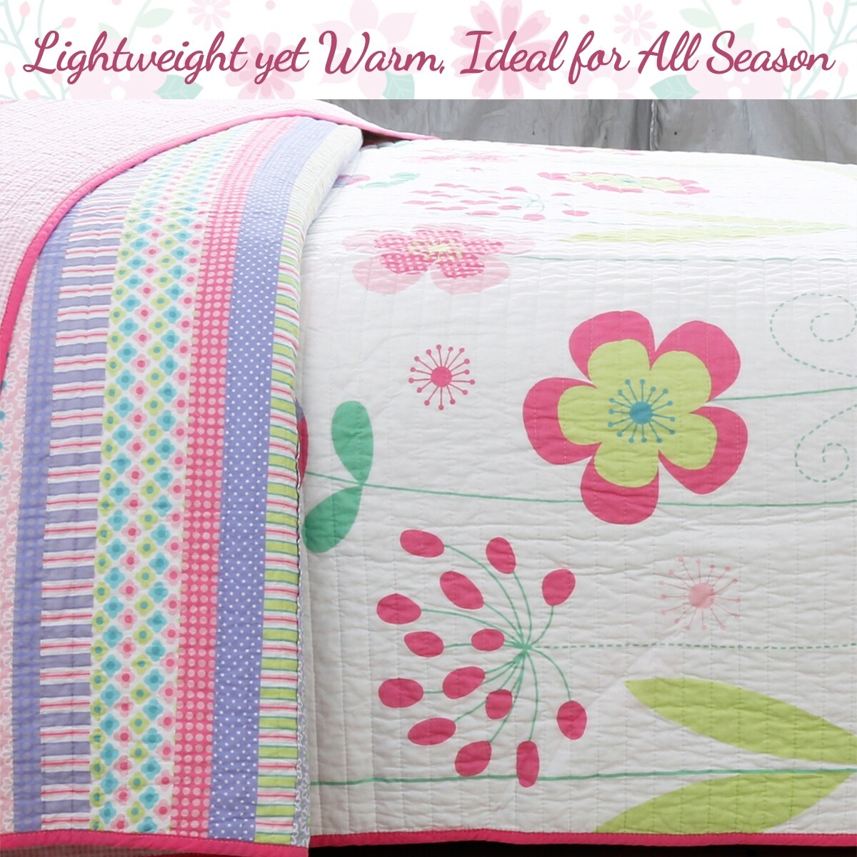 Parure de lit réversible en coton Cozy Line à motif de fleurs roses avec oreillers décoratifs