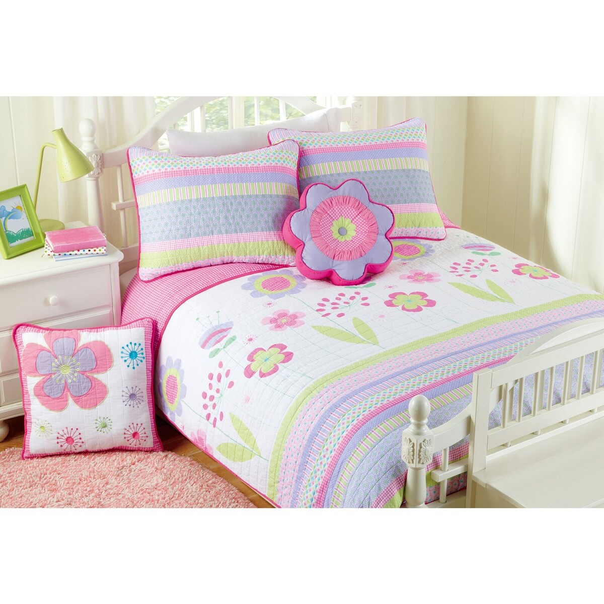 Parure de lit réversible en coton Cozy Line à motif de fleurs roses avec oreillers décoratifs
