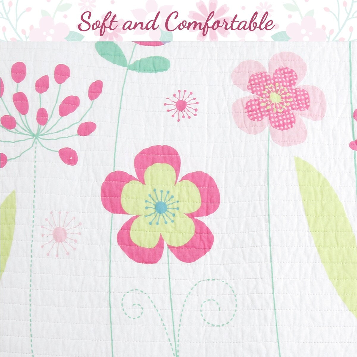 Parure de lit réversible en coton Cozy Line à motif de fleurs roses avec oreillers décoratifs