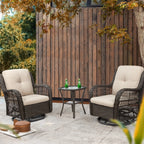 Ensemble de 3 chaises pivotantes à bascule en osier marron pour l'extérieur