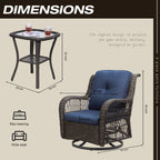 Ensemble de 3 chaises pivotantes à bascule en osier marron pour l'extérieur