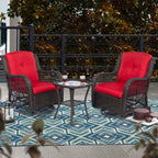Ensemble de 3 chaises pivotantes à bascule en osier marron pour l'extérieur
