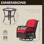 Ensemble de 3 chaises pivotantes à bascule en osier marron pour l'extérieur