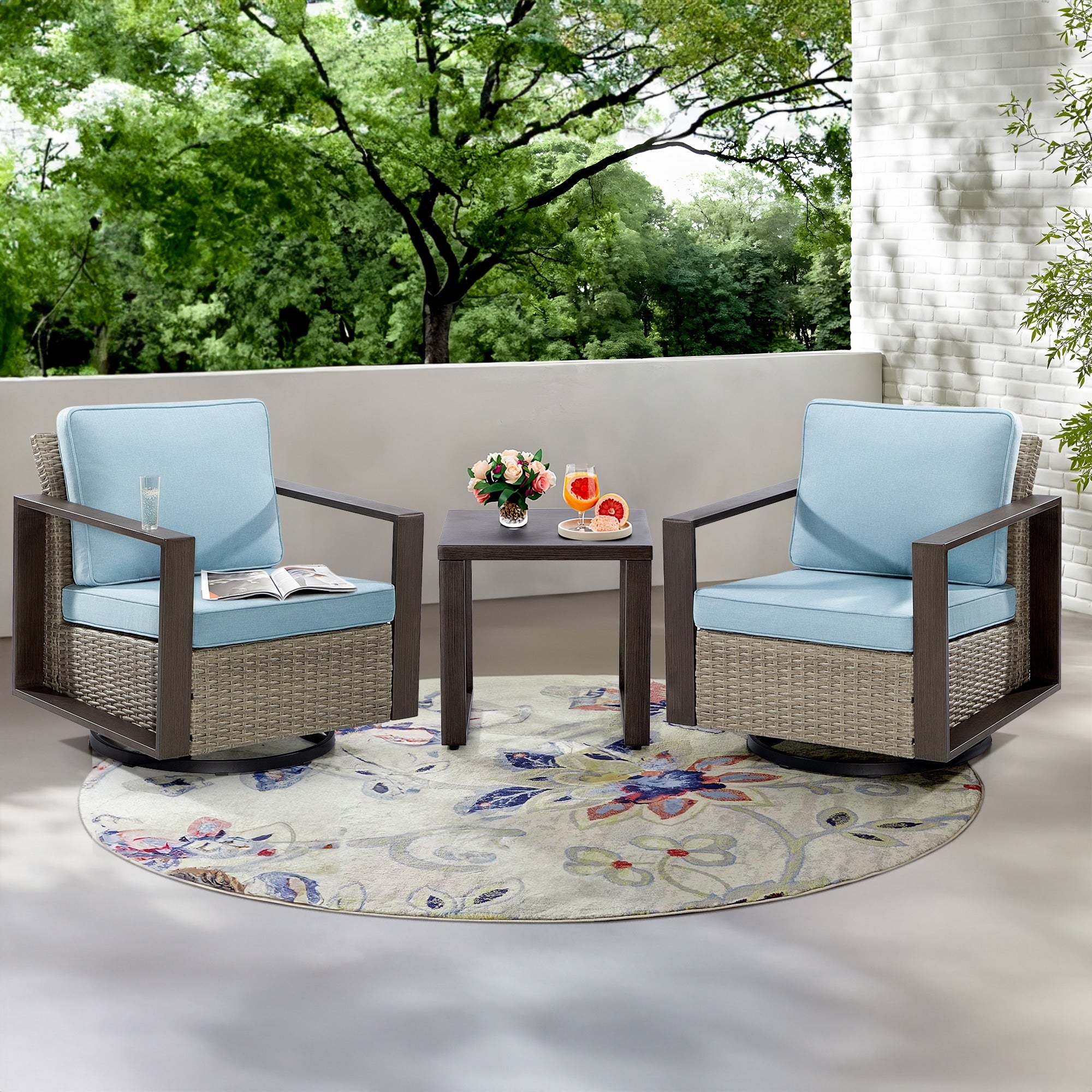 Ensemble de 3 chaises à bascule pivotantes d'extérieur Cozywor avec table d'appoint