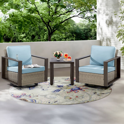 Ensemble de 3 chaises à bascule pivotantes d'extérieur Cozywor avec table d'appoint
