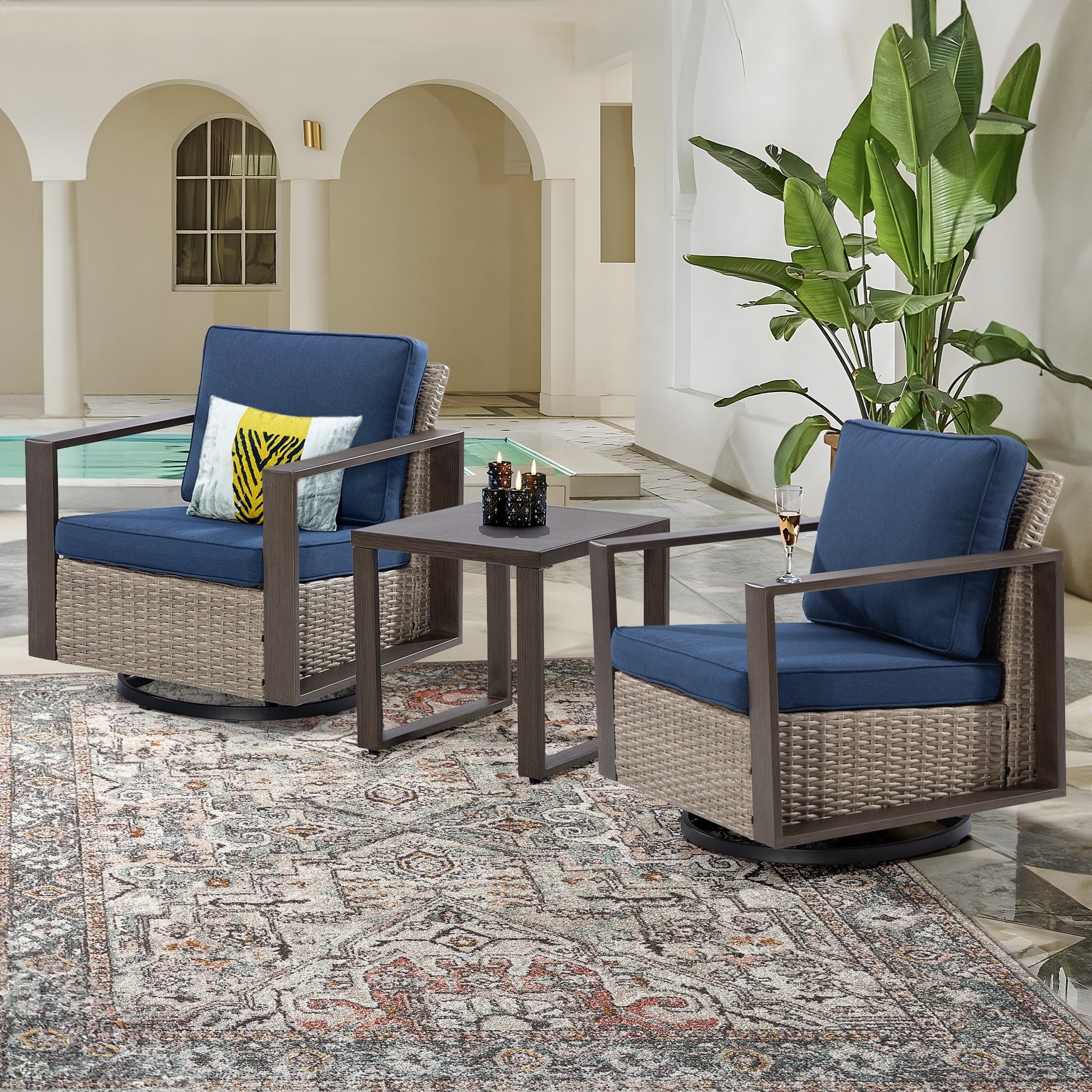 Ensemble de 3 chaises à bascule pivotantes d'extérieur Cozywor avec table d'appoint