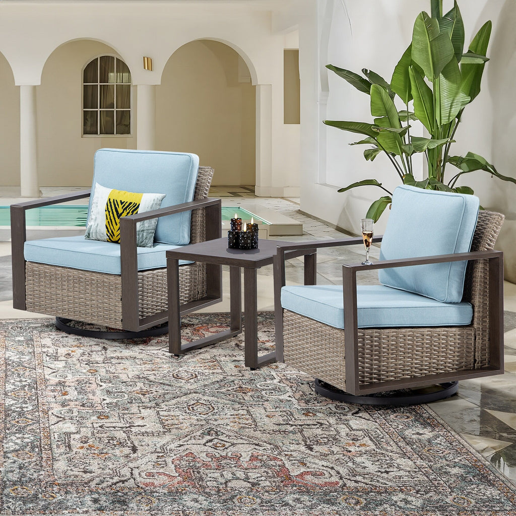 Ensemble de 3 chaises à bascule pivotantes d'extérieur Cozywor avec table d'appoint