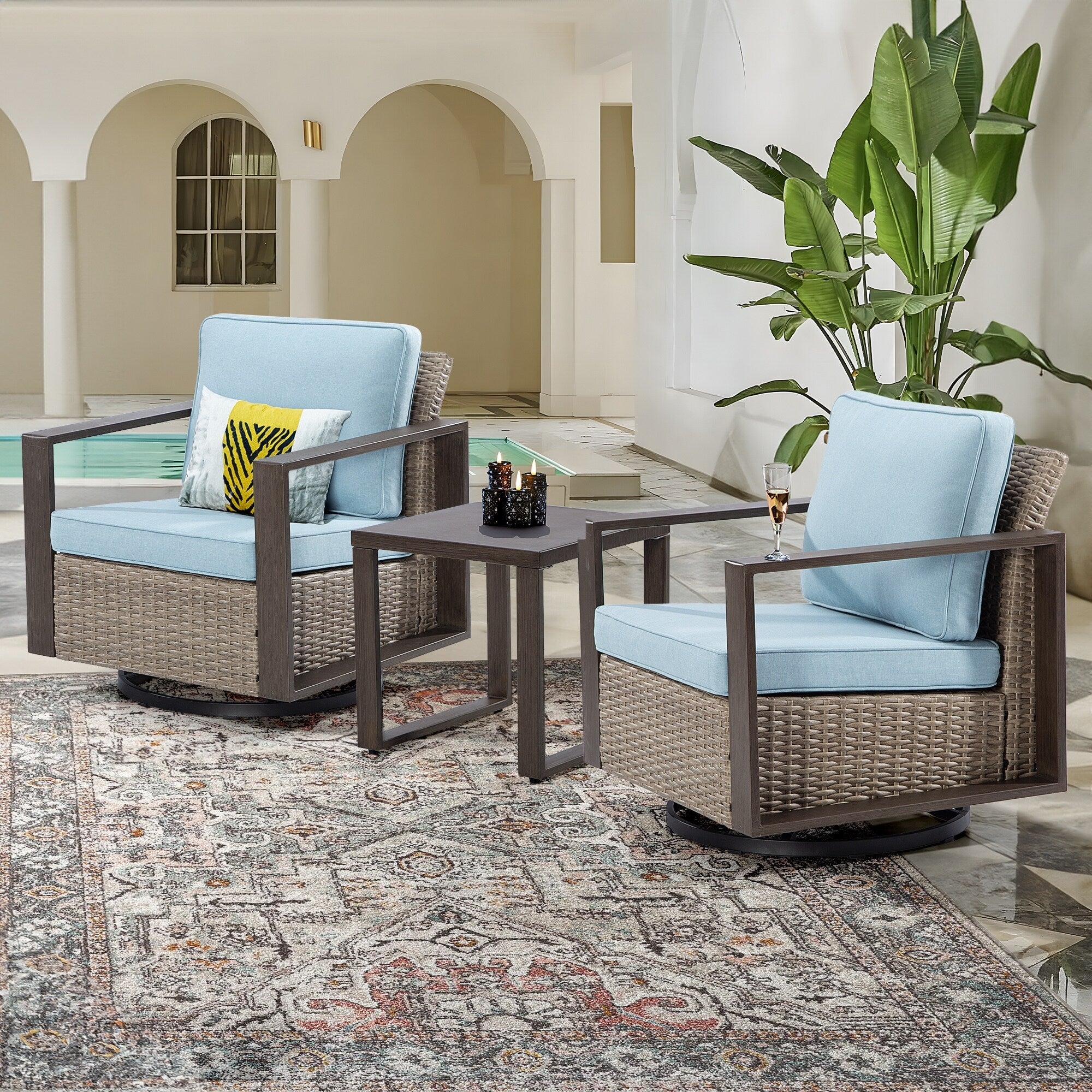Ensemble de 3 chaises à bascule pivotantes d'extérieur Cozywor avec table d'appoint